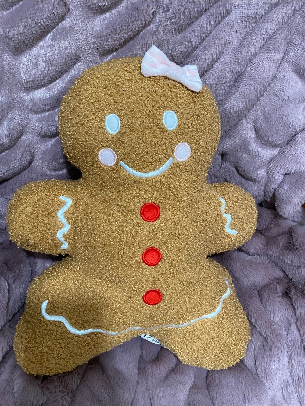 Plush Gingerbread Girl Holiday Pillow - Tan